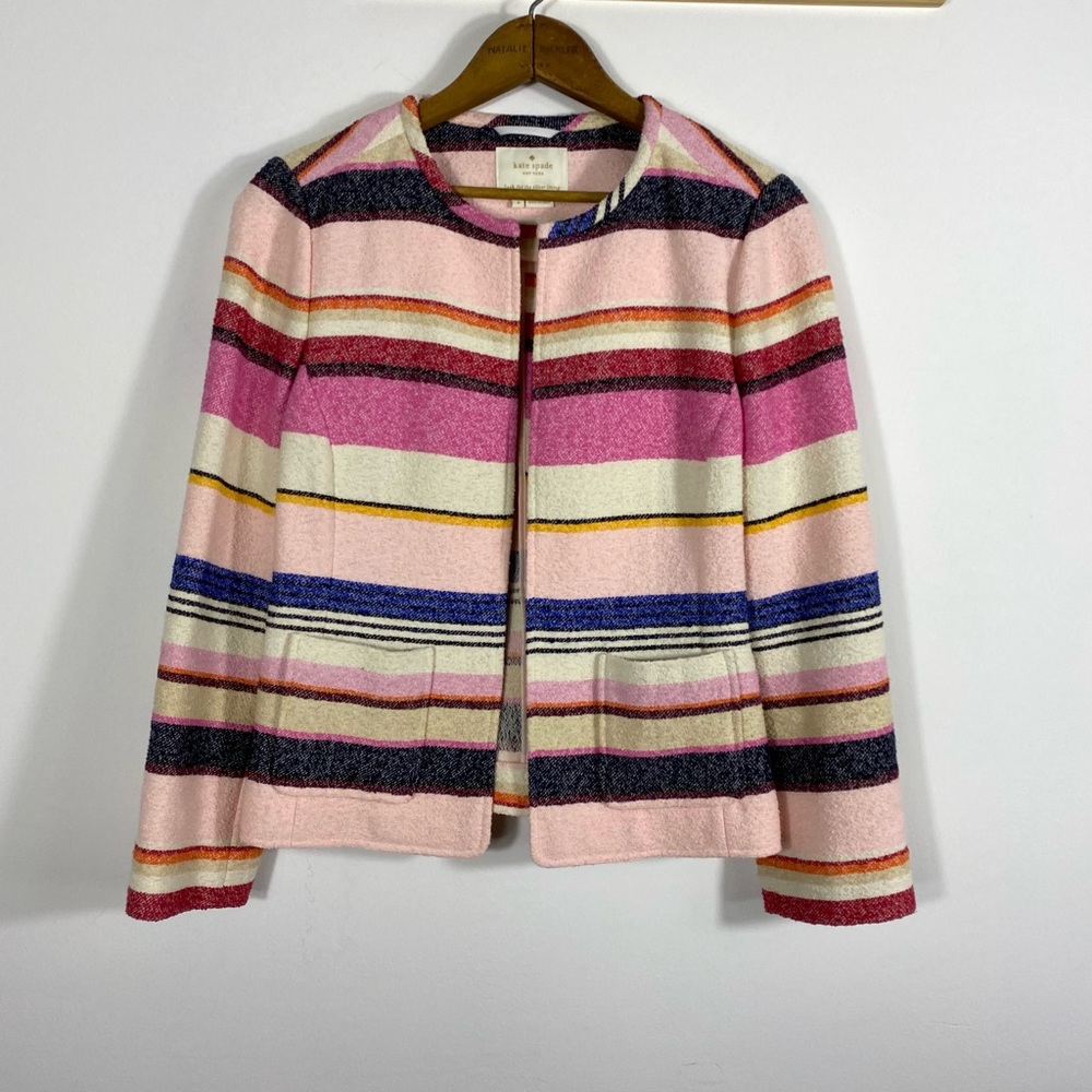 Kate Spade Berber Stripe jacket Cotton Pink Blue White Summer Spring Size 4